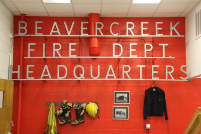 The original Beavercreek Fire Department Headquarters sign preserved inside the clinic